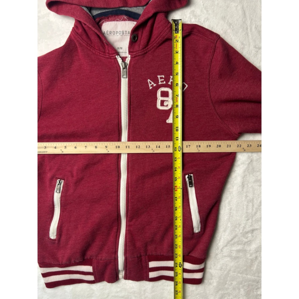 Aeropostale Mens Full Zip Hoodie Burgundy Red Aero 87 Varsity Striped Sweatshirt - Picture 4 of 5